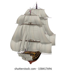 3D Digital Render Of A British Sailing Ship Isolated On White Background