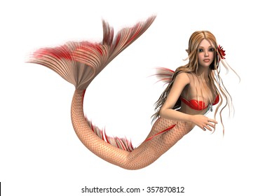 3D Digital Render Of A Fantasy Mermaid Isolated On White Background