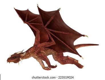 3D Digital Render Of A Flying Red Fantasy Dragon Isolated On White Background