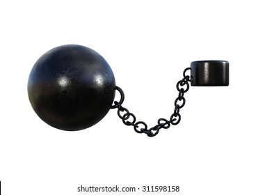 3D digital render of a prisoner ball and a chain isolated on white background