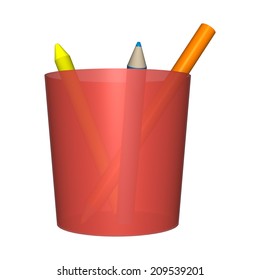 3D digital render of a red pencil jar with pencils isolated on white background