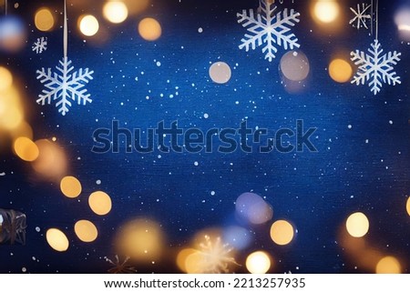 3D Digital Render of Snowflakes and Glitter on a Snowy Blue Background