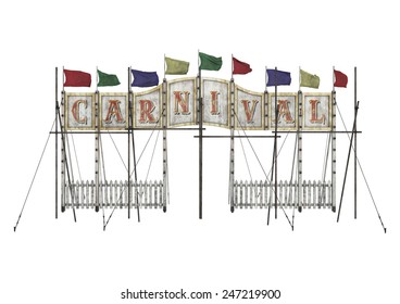 3D Digital Render Of A Vintage Carnival Entrance Sign Isolated On White Background