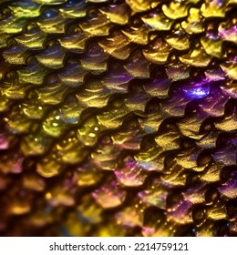 A 3d Digital Rendering Of A Close Up Of Iridescent Gold Dragon Scales.