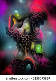 A 3d Digital Rendering Of A Giant Tentacle Monster With Cybernetci Parts.