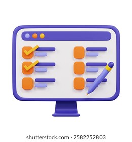 3D Digital Task Checklist. Suitable for technology, organization, workflow, and officerelated designs and concepts.