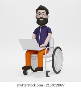 3D Disabled Man Comes To Work With Wheelchair Happy