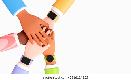 3D Diverse friends holding hands in circle. Happy Friendship Day banner with empty copy space. Diversity and inclusion help teams perform better. Cartoon creative design illustration. 3D Rendering - Powered by Shutterstock