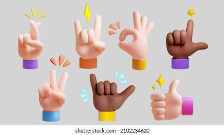 3d diverse hand gestures icon set. Suitable for social media or app use.