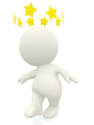 3D Dizzy Guy With Stars Around The Head - Isolated Over White