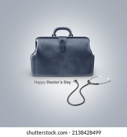 3d Doctor Bag And 3d Stethoscope Represent Happy Doctors Day.