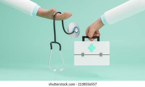 3d doctor hand holding first aid kit bag with stethoscope, world health day, medical and health care concept, healthcare, medicine concept, readiness for medical treatment, defense, 3d rendering - Powered by Shutterstock