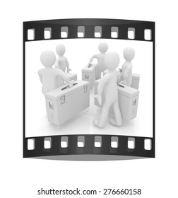 3d doctors on a white background. The film strip