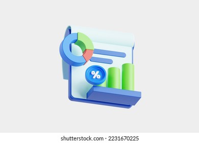 3d document report with bar graph