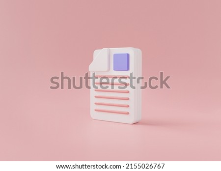 3d documents icon. Stack of paper sheets isolated on pastel pink background concept about 3d document management. Text file, text document, worksheet, Business icon. 3d icon rendering illustration