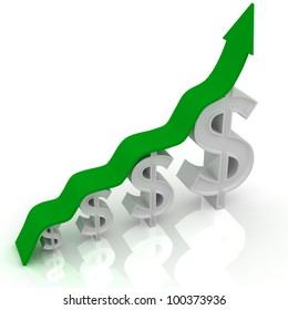 3D Dollar Raising Chart Grow Up With Arrow