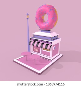 3d Donuts Store Cute Crispy Sweet Dessert Shop