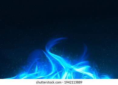 3D Dramatic Blue Fire Flame Border Frame With Black Background