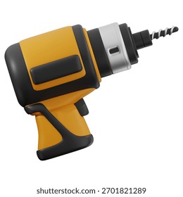 3D drill machine icon. 3D icon render of drill machine with white background.