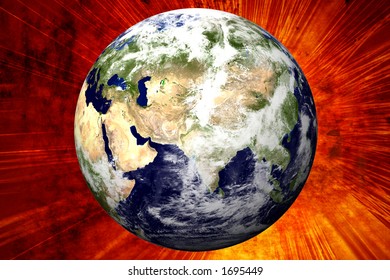 3D Earth on Explosion Background - Mid East