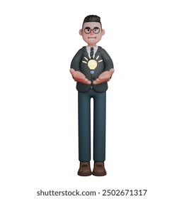 3D Educational Expert. Presenting a Brilliant Idea. Cartoon Male Teacher - Powered by Shutterstock