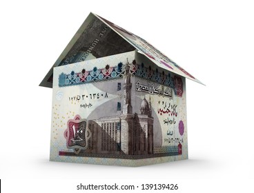 3D Egypt Money Shaped As House Origami Isolated On White Background