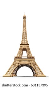 3d Eiffel Tower rendering on a white background and paths di cut inside