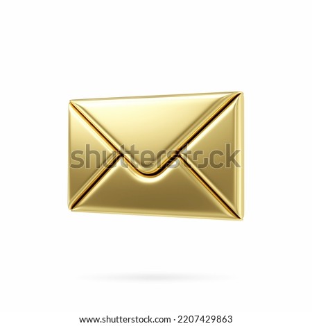 3D E-mail icon with notification, 3d of new e-mail message notice gold icon. Concept of subscription to newsletter. 3d rendering.