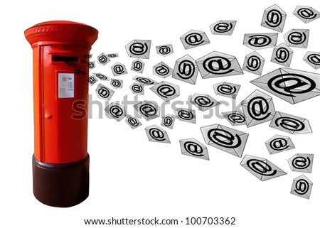 3D E-Mail Red Post Box with Flying Envelope Messages