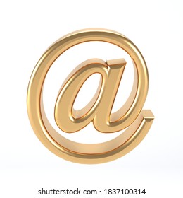 3d e-mail symbol gold - email address icon web button - at sign Concept of e-mail Golden metal - 3d illustration