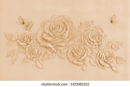 3D Embossed Rose Flower Wallpaper Background