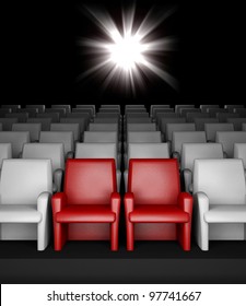 3d Empty Cinema Hall With Auditorium And Two Reserved Seat