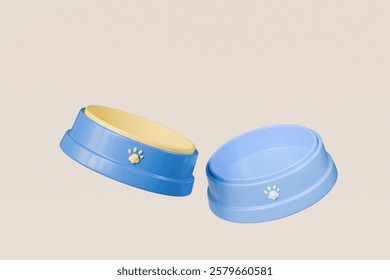 3d Empty pet bowl icon. Dog and Cat concept. Pet owner concept. Pet food healthy and nutritious. Minimal Cartoon Empty pet bowl for food icon Isolated on transparent background. PNG. 3d render.