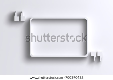 3D empty quotation marks frame on white wall with shadow