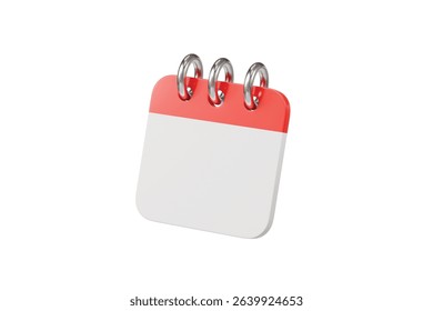 3d Empty Red Calendar with clock icon on isolated white background. Reminder notification or Time management concept. Website Ui design icon. Minimal 3d cartoon red calendar time zone icon. 3d render.