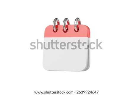 3d Empty Red Calendar with clock icon on isolated white background. Reminder notification or Time management concept. Website Ui design icon. Minimal 3d cartoon red calendar time zone icon. 3d render.