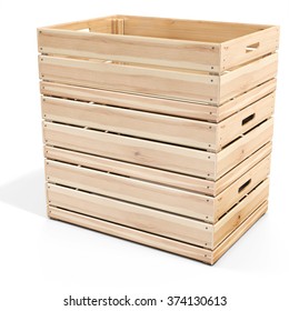 3d Empty Wooden Crate Stack On White Background