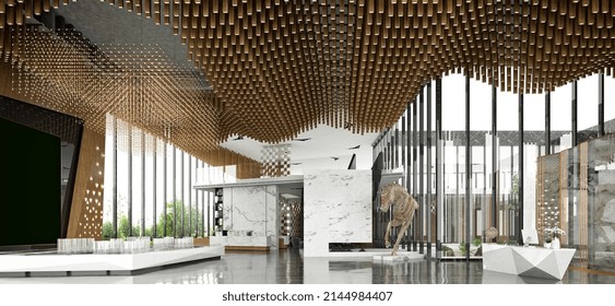 3d Ender Of Luxury Hotel Lobby Reception Entrance Hall