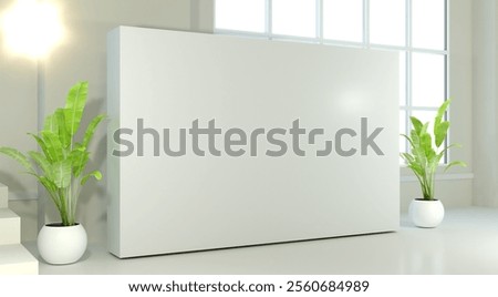 3D exhibition stand. White empty geometric square. White blank promotion.  Presentation event room display. Blank wall. Blank mock-up box product isolated. Mockup for press wall, pop up. Template