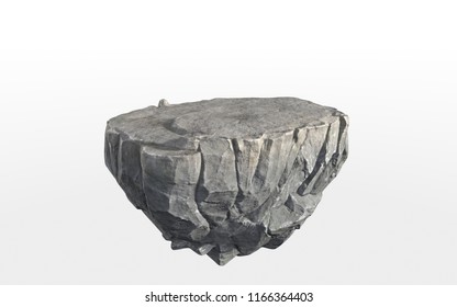 3d fantasy float rock island, surreal flying stone land with surreal concept isolated on 3d illustration white background