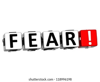 3D Fear Button Click Here Block Text over white background