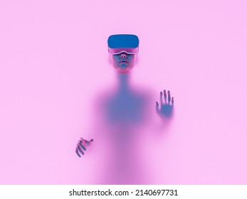 3d female character with VR goggles immersed in backlit diffuse liquid. metaverse concept, technology, experience, video games and virtual reality. 3d rendering
