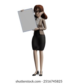 3D Fermale Educational Character.  A female teacher stands holding an empty board with both hands. Teacher Professional - Powered by Shutterstock