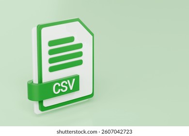 3d file folder document CSV icon. minimal word CSV sheet presentation document icon. document form. business work company icon concept. archive presentation file type concept. CSV format. 3d render.