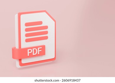 3d file folder document PDF icon. minimal word PDF sheet presentation document icon. document form. business work company icon concept. archive presentation file type concept. PDF format. 3d render.