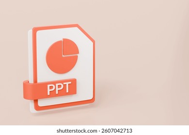3d file folder document ppt icon. minimal word PPT presentation document icon. document form. business work company icon concept. archive presentation file type concept. PPT format. 3d render.