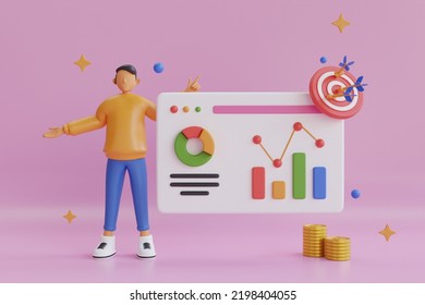 3D financial report chart, data analysis, and web development concept. tablet with data chart. Business target achievement concept. 3d render