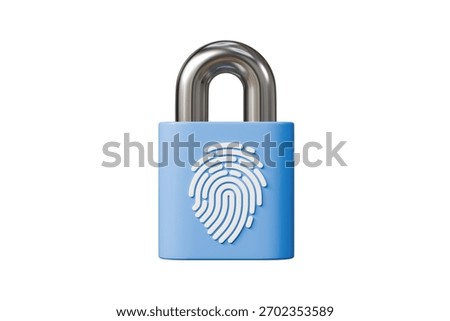 3d fingerprint padlock icon. data security concept. Minimal cartoon lock padlock biometrics login for cybersecurity app banner. isolated on white background. 3d render.