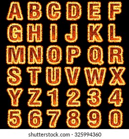 3d Fire Font Collection On Black Stock Illustration 325994360