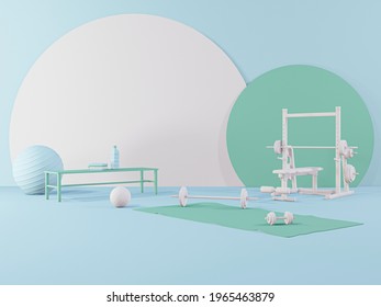 3D Fitness Room And Sports Equipment Background For Healthy,  The Gym - 3d Illustration